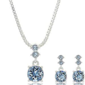 Women's Blue Silver Luxury Elegant Earrings Necklace Jewelry Set